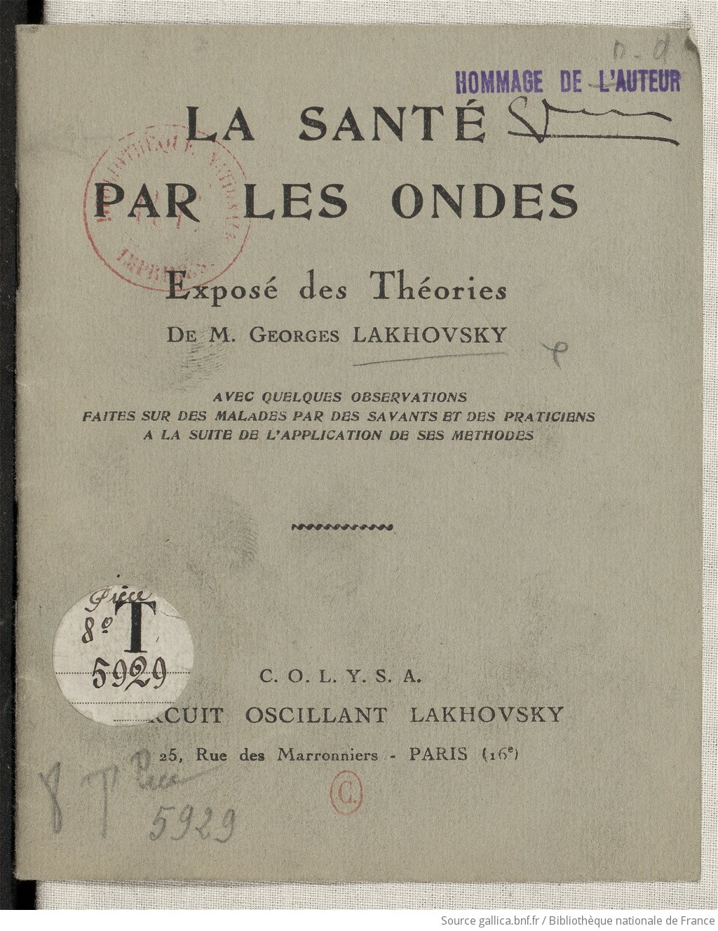 First page scan of La sante par les ondes from Gallica